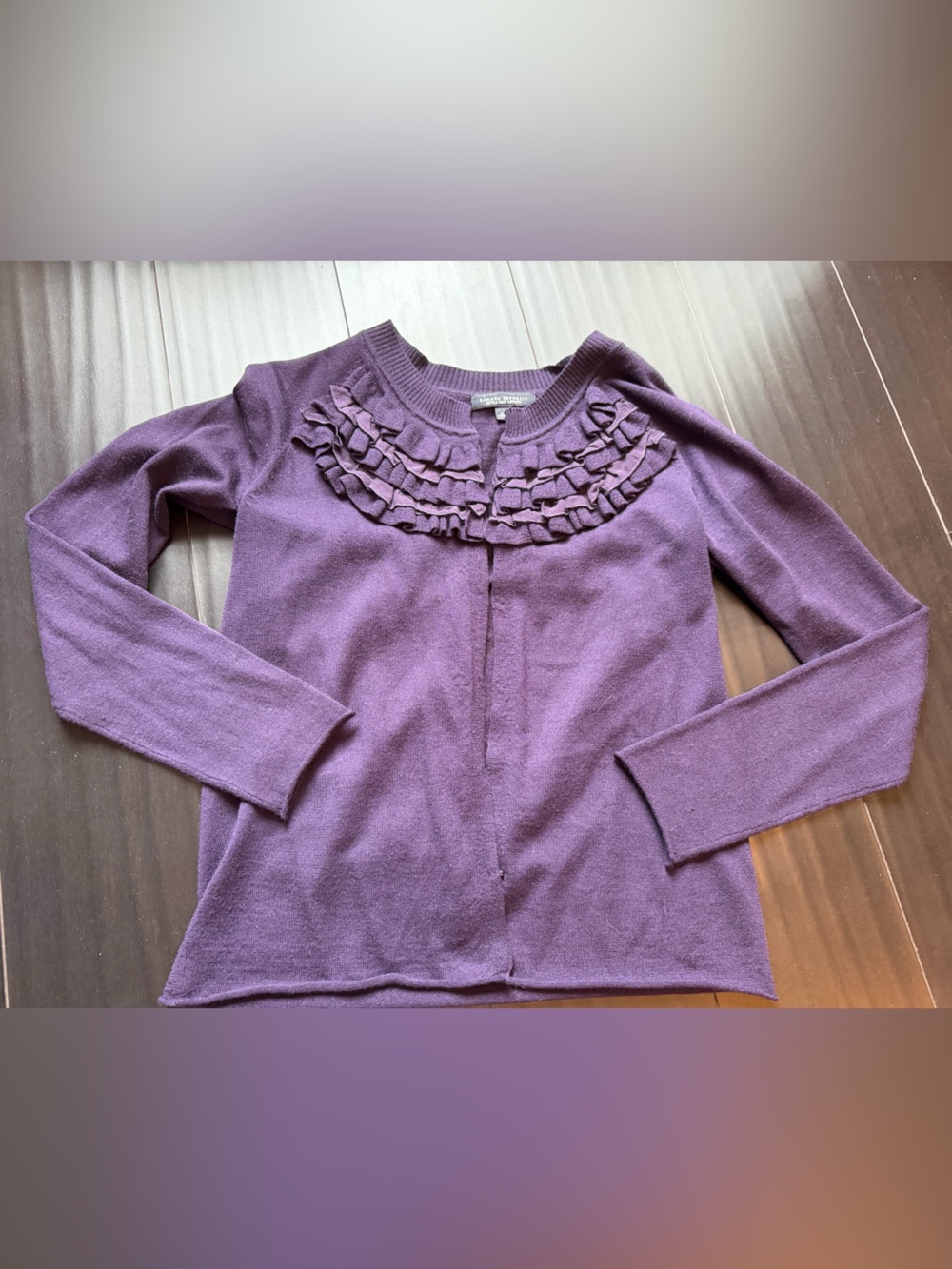 Banana Republic Purple Ruffle-Front Women's cardigan Sweater wool Euc medium